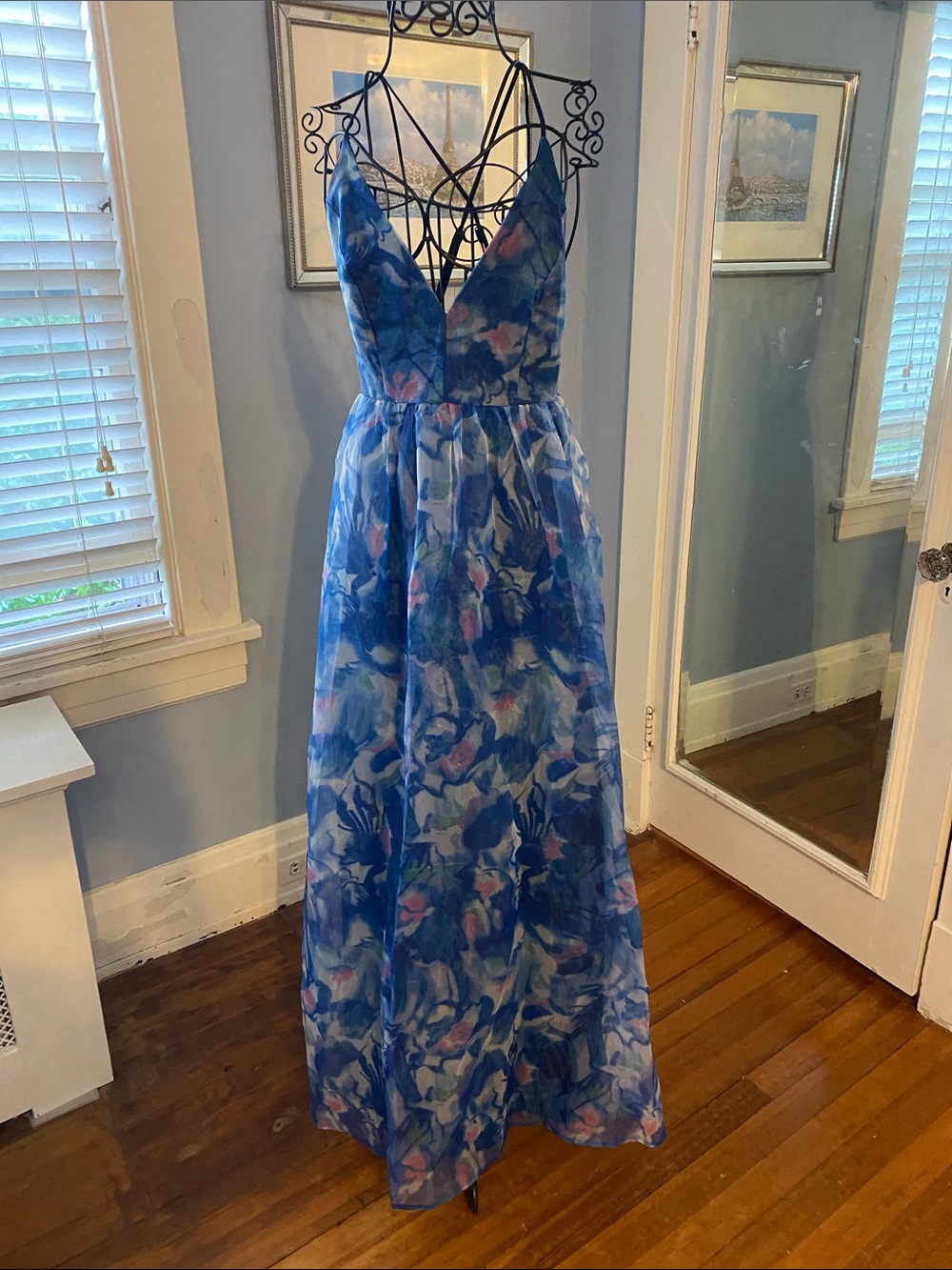 Lulu’s Bloom Wildly Floral Organza Maxi Dress Wedding Guest Ethereal Whimsy Smal